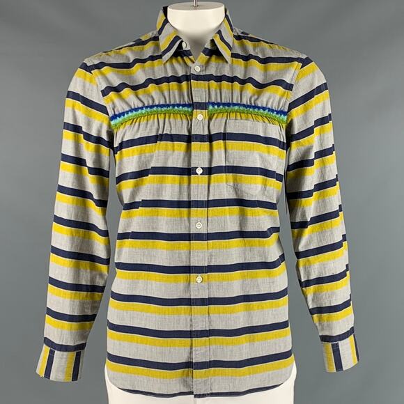 COMME des GARCONS HOMME PLUS Size L Grey Multi-Color Stripe Long Sleeve Shirt - Picture 1 of 8